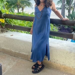ZARA blue silk midi dress